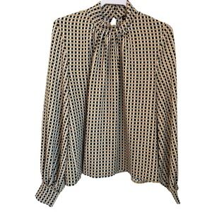 Stine Goya Eddy Blouse Black Orange Blue Checkered Mock Neck Blouse Size L